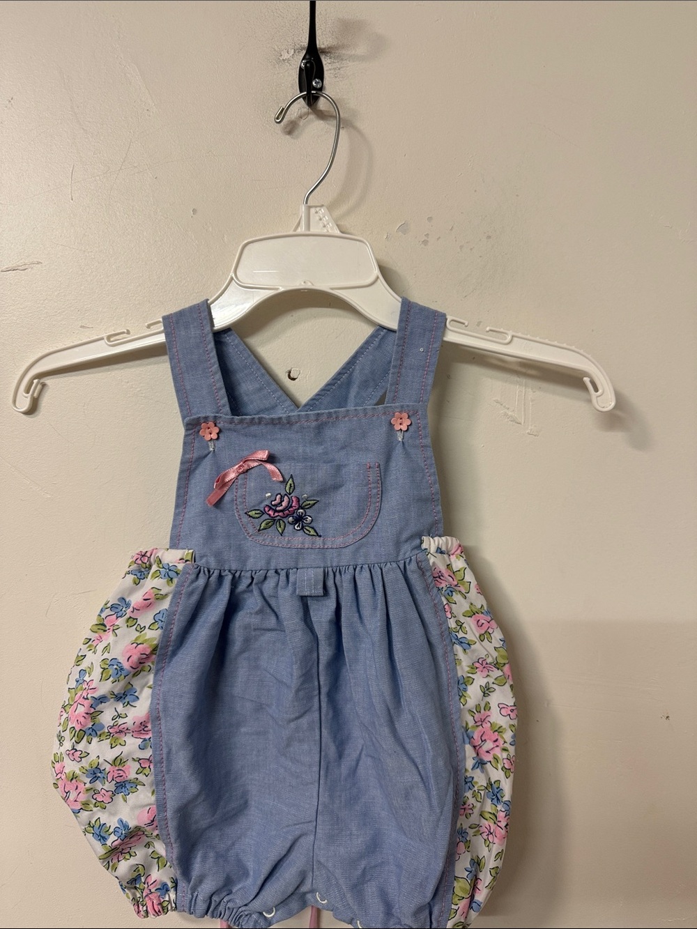 Blue Floral-Accent Toddler bubble Romper 80’s 90’s